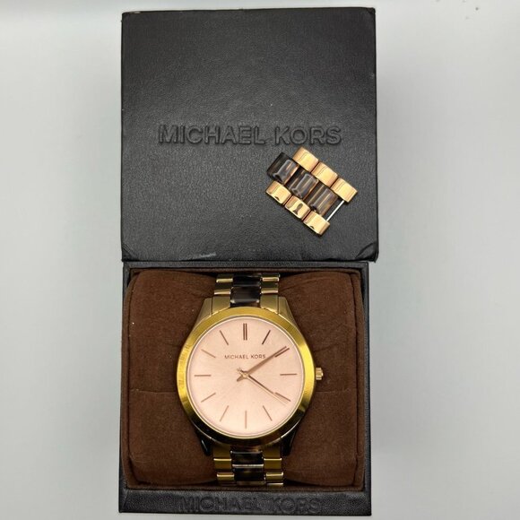 Michael Kors  MK4301 Runway Rose Gold Tortoise Ladies Watch Extra Links Working - Picture 1 of 11